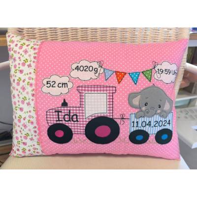 Geburtskissen - Elefant, Fuchs, Traktor, Bagger, Bär, Personalisierte Kissen, Namenskissen, Geschenk zur Geburt. Taufe