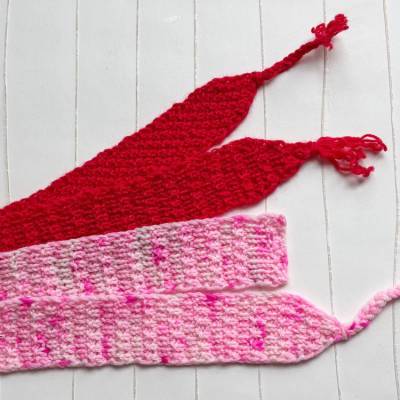 Lesezeichen Rosa Pink Rot verschiedene Formen handgestrickt