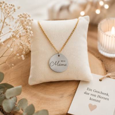 Edelstahlkette personalisierbar mit Gravur "Beste Mama" Wunschgravur Geschenk zum Muttertag, Geburtstag und Hochzeit