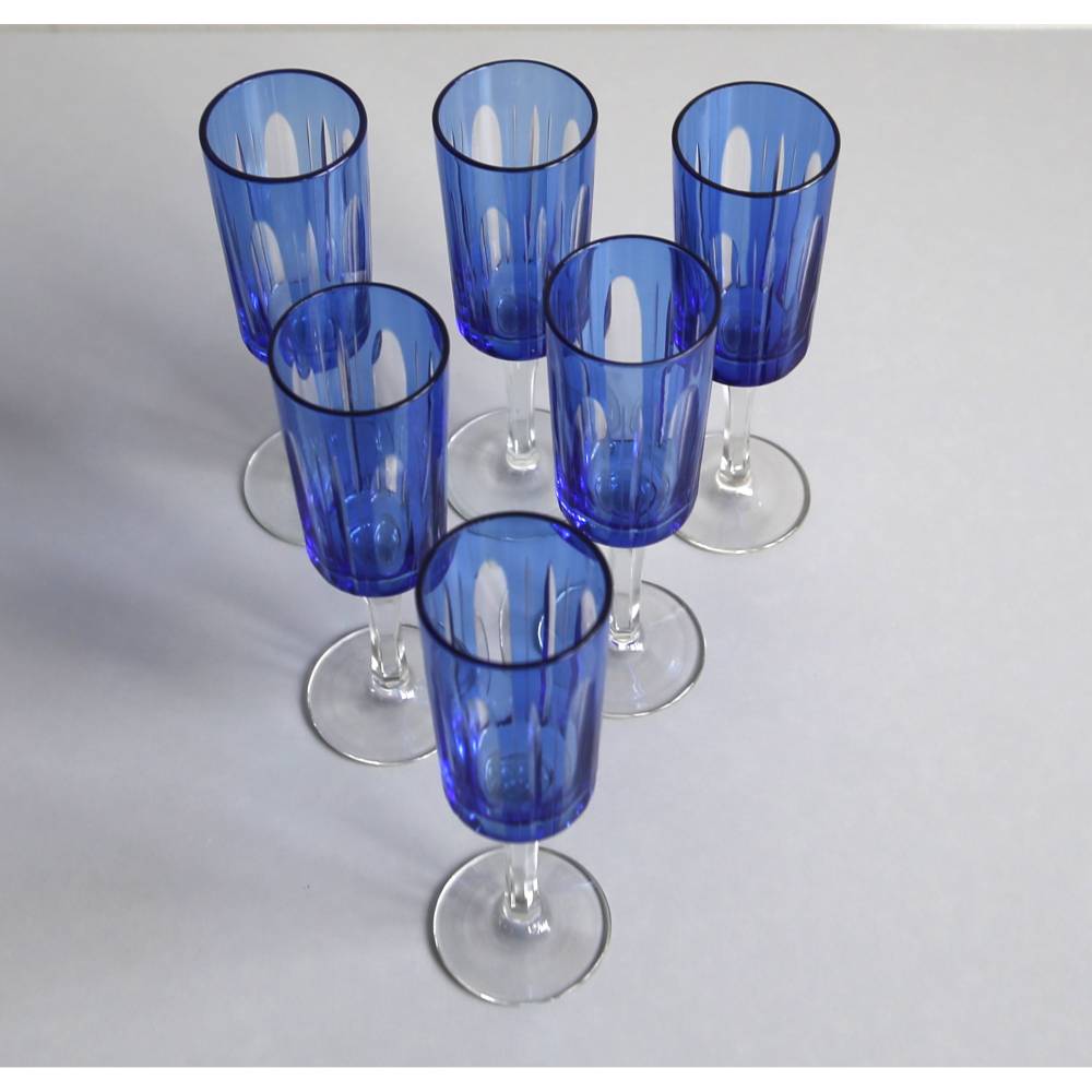 Vintage Sektglas blau mit Streifen