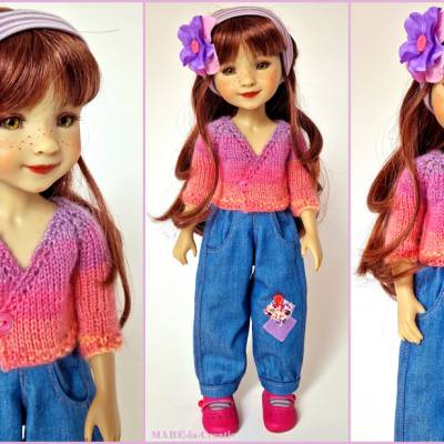 Puppenkleidung, 38 cm Ruby Red, BELLA - Lila Rosa Jeans, UNIKAT