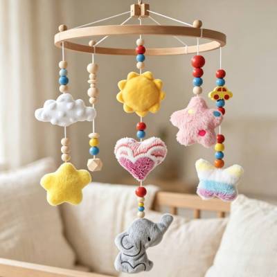 Stickdatei Mobile Set mit Elefant und Herz, Sonne, Blume, Schmetterling, Stern, Wolke  – In the Hoop Set 26119