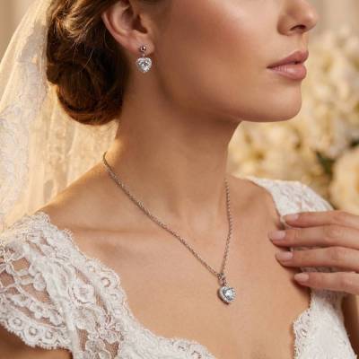 Ohrringe, Kette,  Schmuckset, Herz, Edelstahl