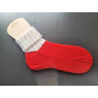 Wollsocken Kindersocken Gr.30 / 31 handgestrickt 4 fädig Rot-Weiß
