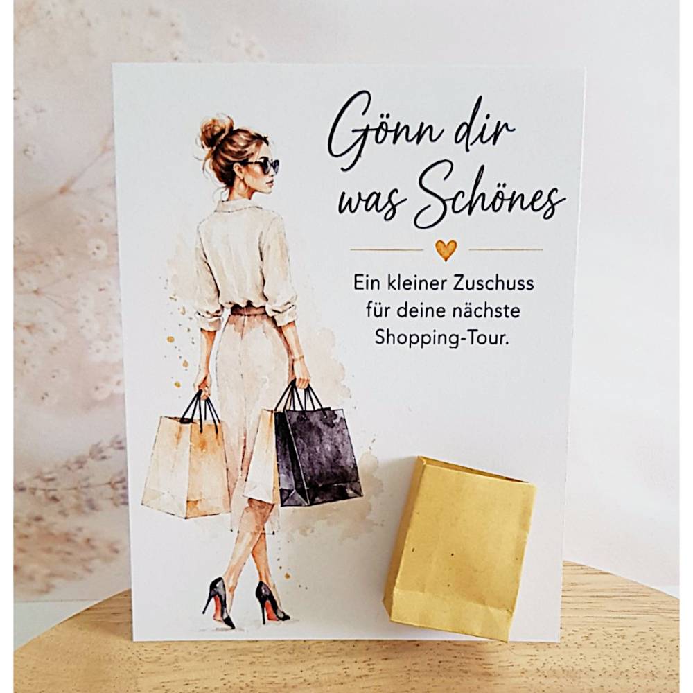 Geldgeschenk Karte Shopping, Geld schenken Gutschein Verpackung Geburtstag Frau Tochter Mutter Freundin Happy Birthday