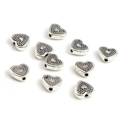 Metallperlen Spacer Herzen 9 x 8 mm silberfarben/schwarz 20 Stück