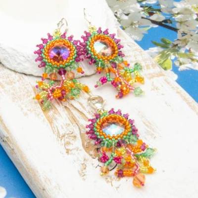 Lässiger XL hippie Ketten Anhänger Set Ohrringe bunt, Brautschmuck, Hochzeit, Boho, Unikat Geschenkidee, Frau Freundin