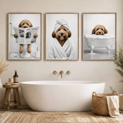 Funny Dog Bathroom Prints Set of 3 | Printable Wall Art | Funny Dog Bathroom Decor | Digital Download | Hund Badezimmer
