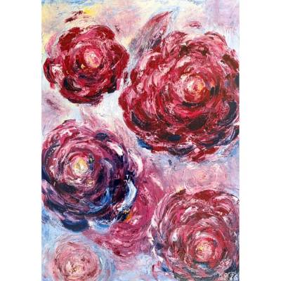 Sommerabend (Rosen) - Originalgemälde in Öl auf Leinwand Keilrahmen, 50 x 70 cm