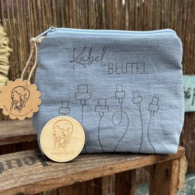 Kabelbeutel // Leinentasche für unterwegs // Krimskrams // Kabel // Urlaub // Camping taubenblau
