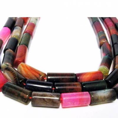 Walzen Achat Crash Multicolor Edelstein Strang – Bunte Perlenstränge in 1A Qualität, 16x8 mm, 38 cm
