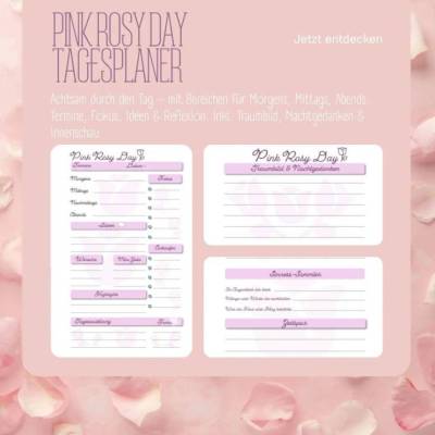 Pink Rosy Day – Minimalistischer Tagesplaner Rosa | Undatiert | Organisation, Selfcare & Inspiration | 