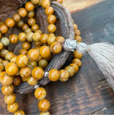 Mala Kette - Echter Holz Lace Stein & Buddha, Edelstathl