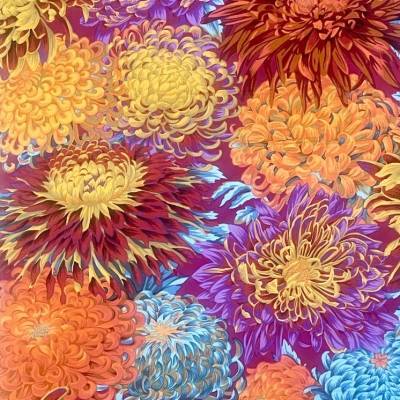 Stoff Kaffe Fassett Collective "Japanese Chrysantemum"  by Philip Jacobs in orange, rot, bordeaux