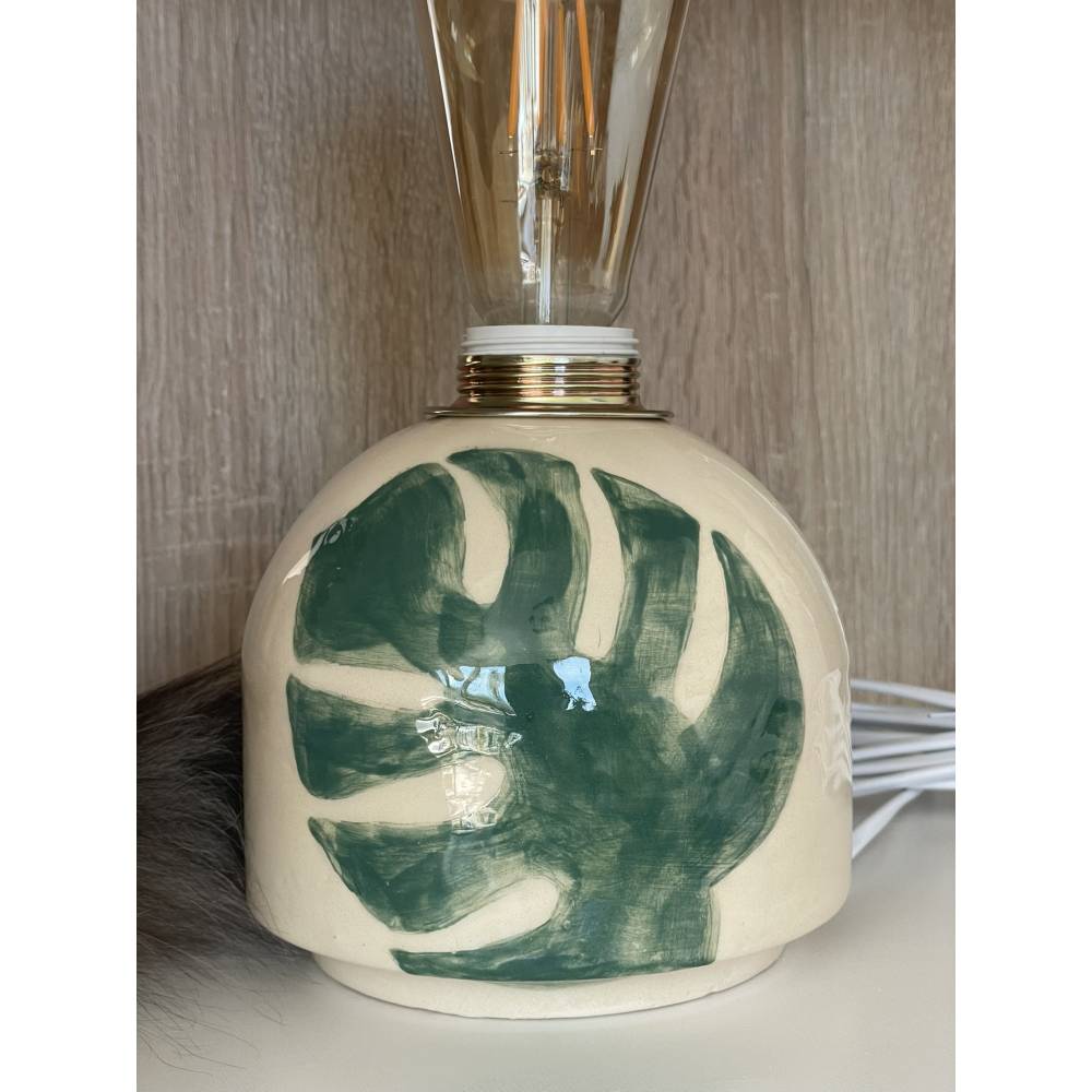 Tischlampe Nachttischlampe Tischleuchte "Monstera" aus Steingutkeramik handgefertigt Bild 2