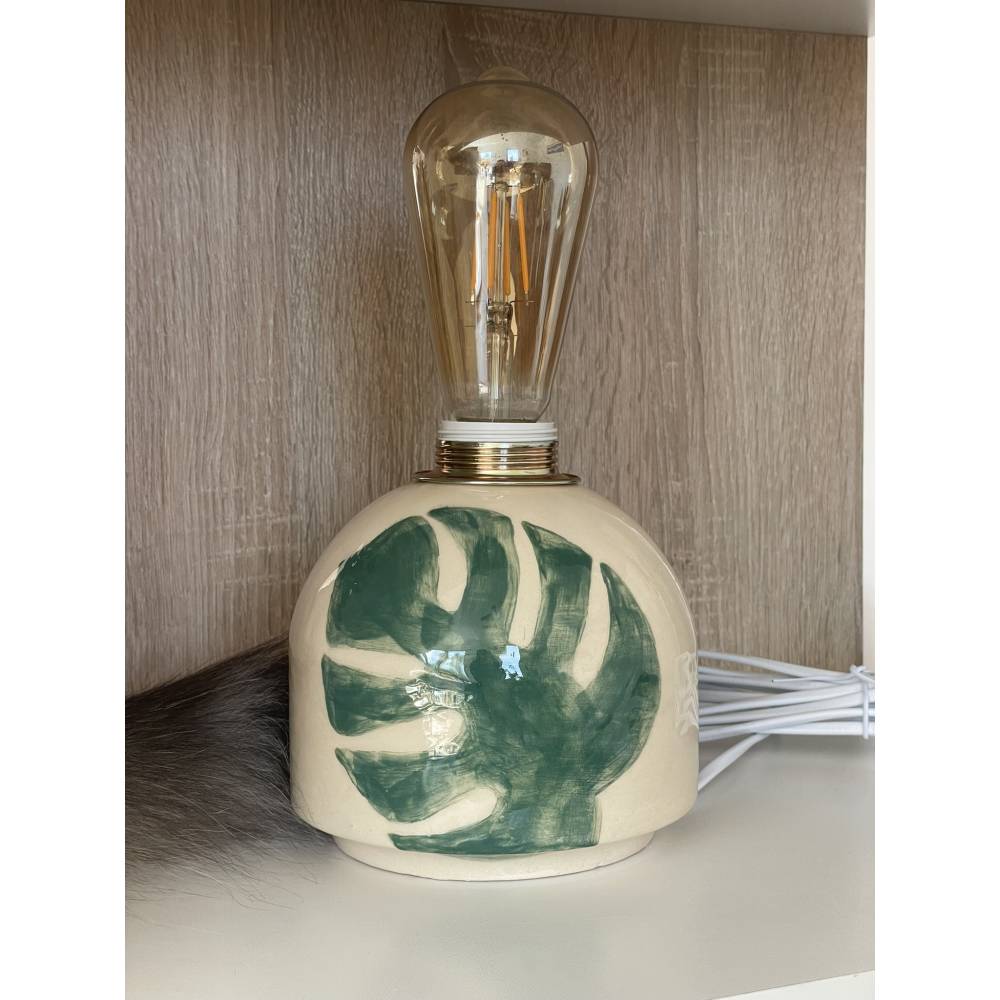 Tischlampe Nachttischlampe Tischleuchte "Monstera" aus Steingutkeramik handgefertigt Bild 3