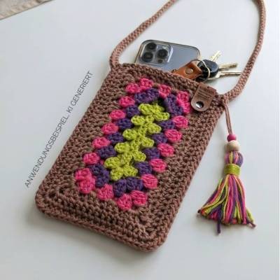 Handgehäkelte Umhängetasche "My Handy Hippie" – 100% Baumwolle