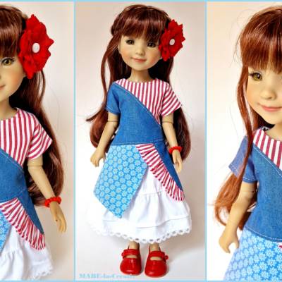 Puppenkleidung, 38 cm Ruby Red FF - Maritim - Blau Rot Weiß