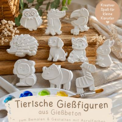 DIY Gießfiguren Tiere mit 8 Acrylfarben Kreativset zum Bemalen Kindergeburtstag Geschenk für Kinder