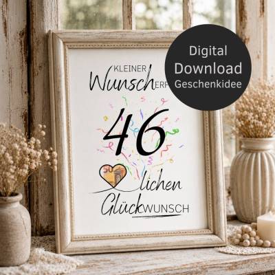 Geldgeschenk 46. Geburtstag | Wunscherfüller | Last Minute Geburtstagsgeschenk zum selbst ausdrucken | Digital Download