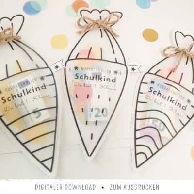 Schüttelkarte zur Einschulung | Geldgeschenk | DIY-Schultüte zum Befüllen
