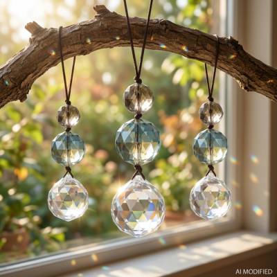 Sonnenfänger – Eleganter Feng Shui Suncatcher aus Glasperlen & Glaskugel für Fensterdeko