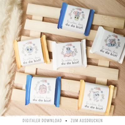 Mini-Ritter-Sport-Banderolen zur Einschulung | Gastgeschenk Schulanfang | Tischdeko Einschulungsfeier | Willkommen in de