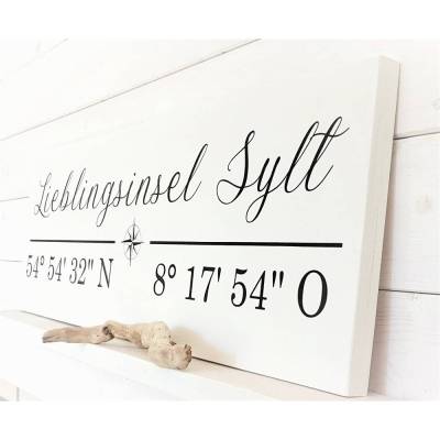 LIEBLINGSINSEL SYLT - mit Wunsch-Koordinaten | martimes Holzschild für Sylt-Fans im Hamptons-Stil