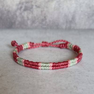 Makramee-Armband „Cadence“ – Himbeere & Grüner Tee & Rosa