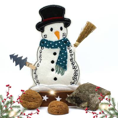 Stickdatei ITH Tischadventskalender Schneemann