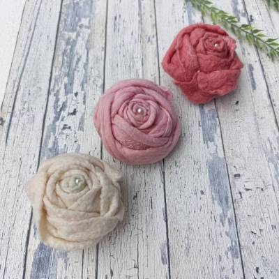 3 GROSSE ROSEN, Dekoration & Accessoires, handgefertigt, 9 cm, Farbe Rosa/Weiß/Altrosa