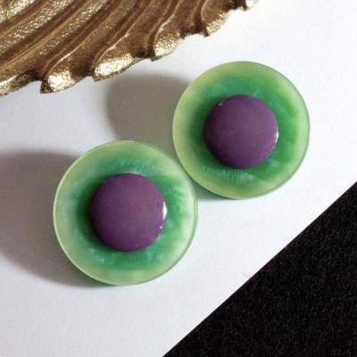 Vintage Ohrclips grün lila 50er 60er Jahre upcycling  Knöpfe Ohrringe Rockabilly