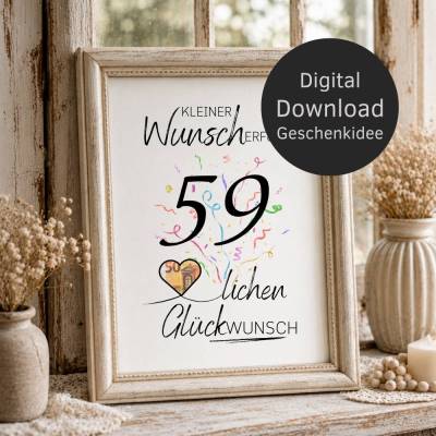 Geldgeschenk 59. Geburtstag | Wunscherfüller | Last Minute Geburtstagsgeschenk zum selbst ausdrucken | Digital Download