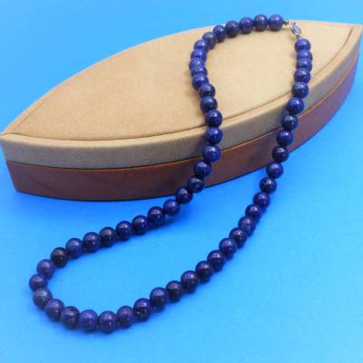 Edelsteinkette, Lapislazuli Kette, blau, Halskette, dunkelblaue Edelsteinperlen rund, Schmuck aus Edelstein