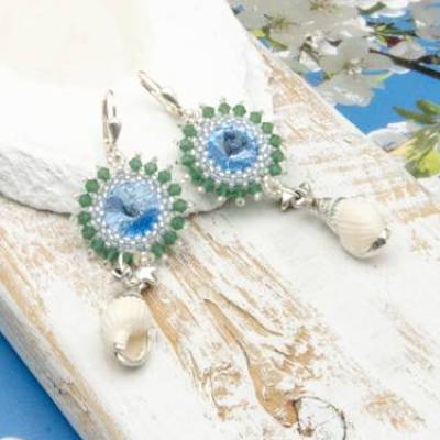 Maritime Ohrringe, Geburtstag, blau, Trend, Sommer Urlaub Ohrhänger, Muschel Glasperlenschmuck, Geschenkidee Frau Unikat