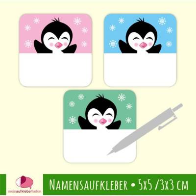 Quadratische Blanko Namensaufkleber zum Selbstbeschriften | Kleiner Pinguin