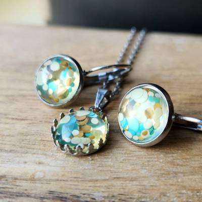 gelb Ohrringe blau Glitter Ohrstecker durchsichtige Ohrhänger, Ringe Cabochon Schmuck 