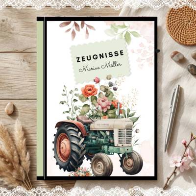 Süße Zeugnismappe für Jungs | Personalisiert | Traktor - Motiv | Einschulung & Schulanfang Geschenk | 26-106
