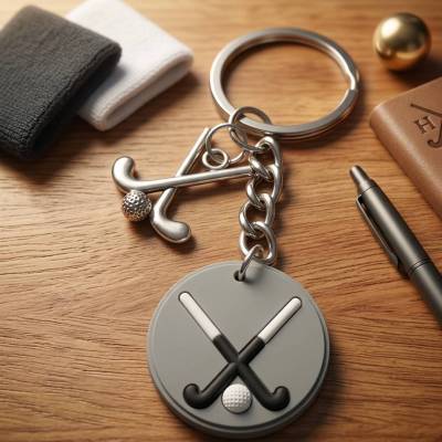 Personalisierbarer Feldhockey Schlüsselanhänger mit Hockeyschlägern