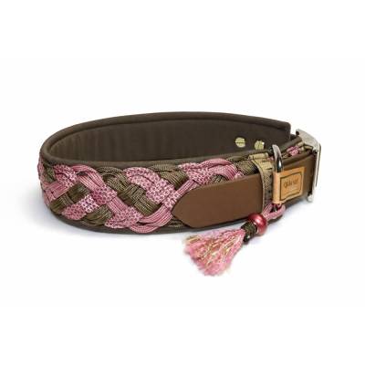 Gepolstertes Paracord Halsband + Leine geflochten in Rosa, Hundehalsband verstellbar