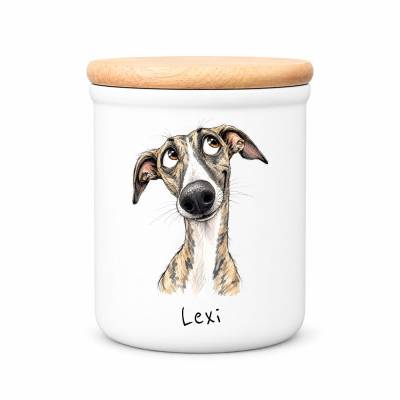 Keramik-Leckerlidose 'Whippet' mit Namen 400 ml