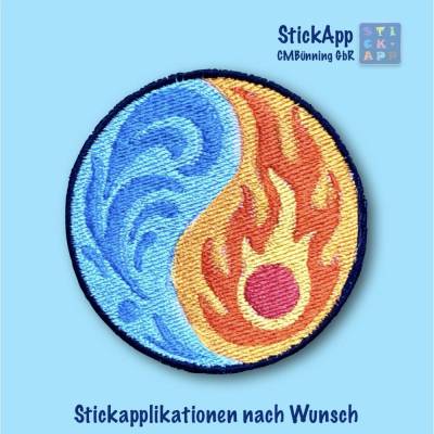 Yin-Yang Stickapplikation „Feuer & Wasser“ – 2 Varianten – 2 Größen – Wunschfarben – zum Aufnähen oder Aufbügeln