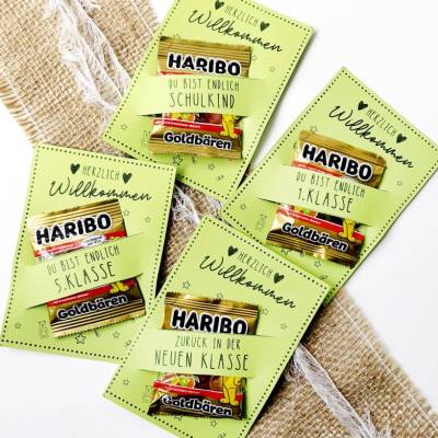 Willkommen Schulstart Geschenk Druckvorlage – PDF Begrüßungsgeschenk Lehrer, DIY Karte für Mini Haribo, 1. Schultag, Endlich Schulkind & 5. Klasse