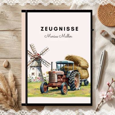 Süße Zeugnismappe für Jungs | Personalisiert | Traktor - Motiv | Einschulung & Schulanfang Geschenk | 26-106