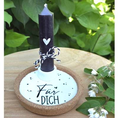 Geschenk-Set "Für Dich" ~ Korkuntersetzer mit Kerzen und Halter ~ Mitbringsel zum Geburtstag