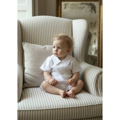 Taufanzug Junge Weiß | Baby Hemd mit Spitze & Shorts | Festliches Outfit für Taufe, Hochzeit und Feier 