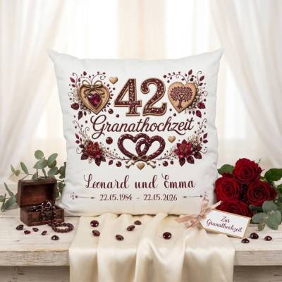 Geschenk Granathochzeit personalisiert Kissen 42 Hochzeitstag Namen Datum