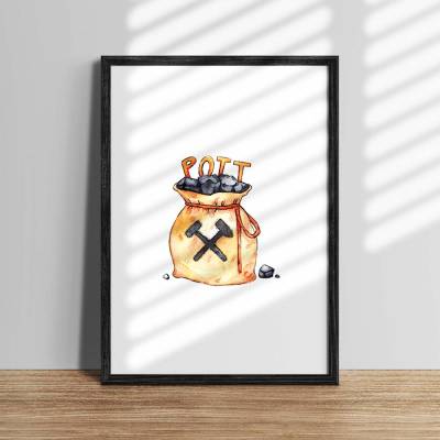 A3 Poster Ruhrpott Kunst Aquarell Zeichnung | Goldbeutel Kohle