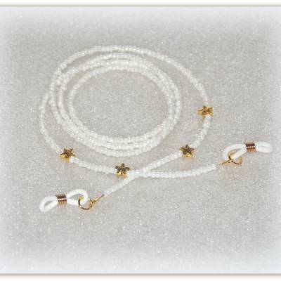 Brillenkette cremeweiß goldfarben mit Sternchen, Brillenband, Sonnenbrillenkette