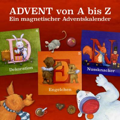 Magnetischer Adventskalender von A bis Z für Kinder von 6 bis 100+ Jahren, 26 Buchstaben mit illustrierten Begriffen